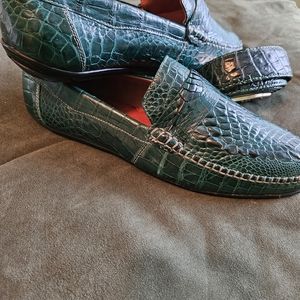 Real Alligator shoes driving shoes. Custom made with matching belt